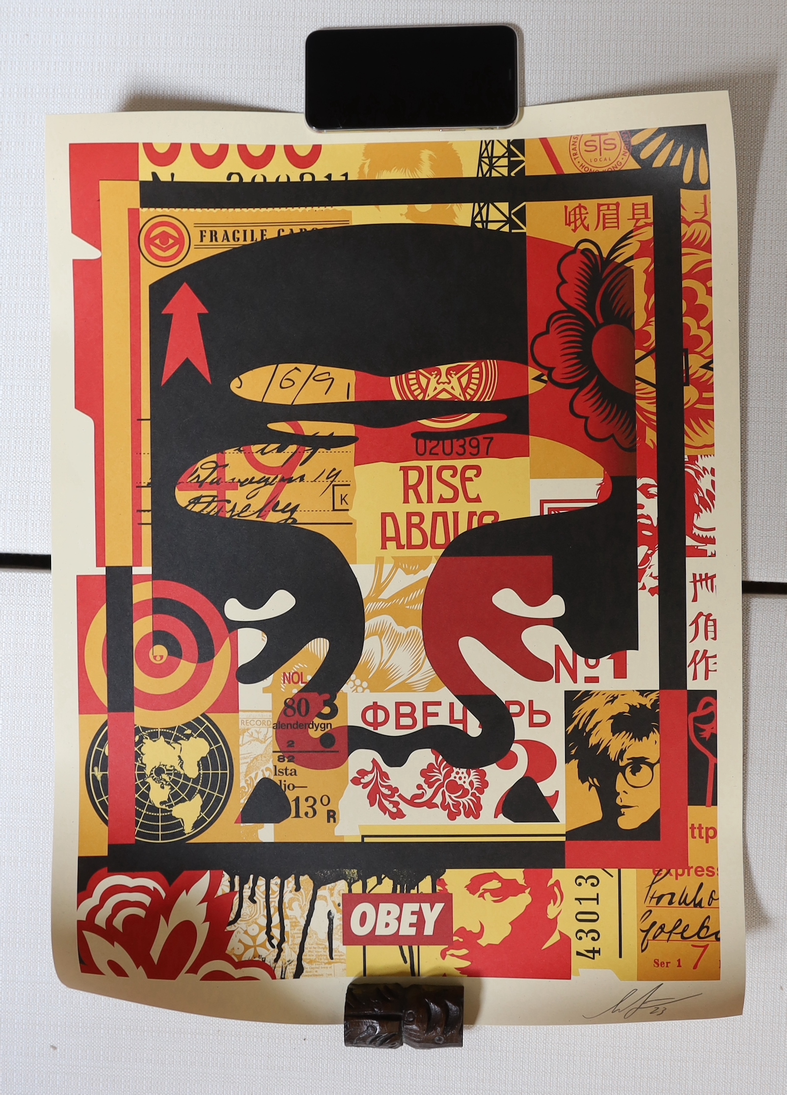 Shepherd Fairey (b.1970), three lithograph poster, Obey, signed and dated ‘23, unframed, 61 x 46cm